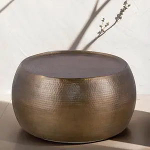 CT501 Modern Contemporary Round Aluminum material 32" Coffee Table, Farmhouse Table with Glossy Hand Hammered Design Antique Gold  same as B009P298415 (CA inventory)