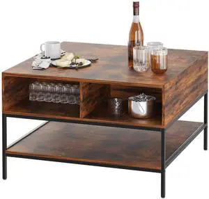 Farmhouse Flip Top Coffee Table with Storage  31.5" Rustic Wood Grain Table, Hidden Storage Compartment for Living Room, Sturdy Metal Frame  Easy to Assemble & Clean