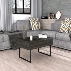 Lift Top Coffee Table, One Drawer, Two Legs, Carbon Espresso / Onyx