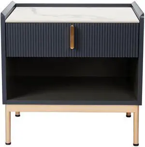 Modern White/Grey End Table Or Night Stand Stone Tabletop & Gold Frame