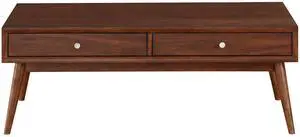 Retro Modern Style 1pc Coffee Table with 2x Drawers Brown Finish Living Room Furniture Walnut Veneer Wooden Furniture