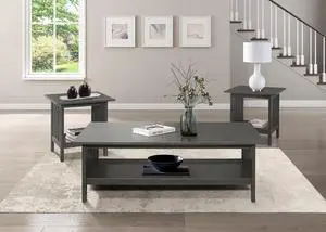 Classic Style Coffee Table and Two End Table Set Antique Gray Finish 3pc Occasional Table Set Wooden Transitional Living Room Furniture