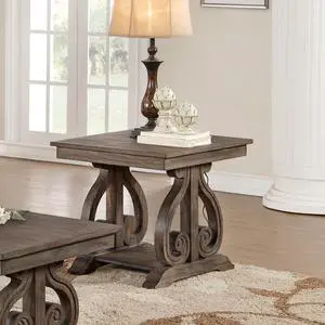 Classic Traditional End Table with Bottom Shelf Dark Oak Finish Scrolled Base Support 1pc Wooden Furniture Living Room