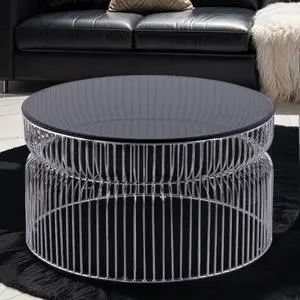 CT901 Modern Contemporary Metal Nested base and Tinted tempered glass top material 30" Coffee Table, Round Table for Living room, Chrome