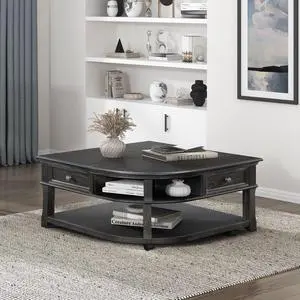 Living Room Coffee Table Storage Drawer Lift Top Open Shelves Charcoal Finish New Style Durable Wooden
