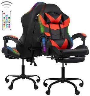 Gaming Chair  Black-Red - Ergonomic PU Seat w/RGB Lighting & Synced Armrests