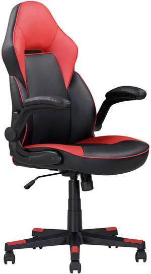 Adjustable Ergonomic Gaming Chair, Faux Leather Upholstered Office Chair w/ 360-degree Swivel and Tilt Control, Black/red