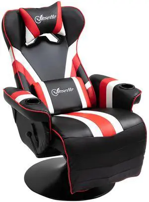 Vinsetto Gaming Chair, Racing Style Computer Recliner with Lumbar Support, Footrest and Cup Holder, Black/White/Red