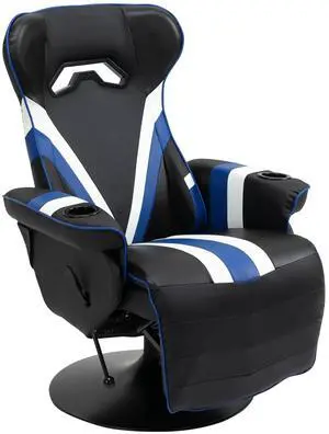 Vinsetto Gaming Chair, Racing Style Computer Recliner with Lumbar Support, Footrest and Cup Holder, Black/White/Blue