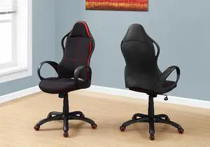 Office Chair, Gaming, Adjustable Height, Swivel, Ergonomic, Armrests, Computer Desk, Work, Black And Red Fabric, Black Metal, Contemporary, Modern