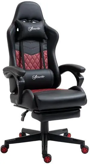 Vinsetto Racing Gaming Chair Diamond PU Leather Office Gamer Chair High Back Swivel Recliner with Footrest, Lumbar Support, Adjustable Height, Black