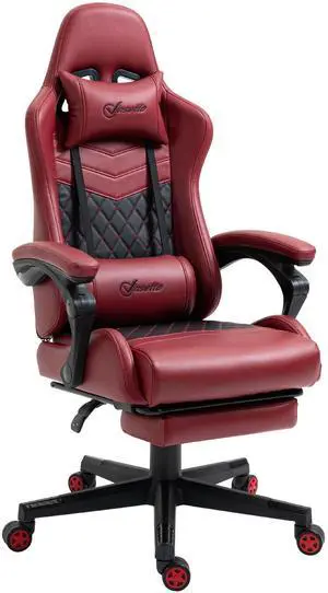 Vinsetto Racing Gaming Chair Diamond PU Leather Office Gamer Chair High Back Swivel Recliner with Footrest, Lumbar Support, Adjustable Height, Red