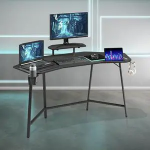 Techni Sport TS98D Gaming Desk with Shelf & Accessory Holders, Black