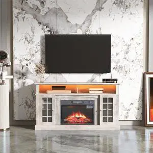 TVstand,media console,storage cabinet,entertainment center,with electronicfireplace,Install theLEDBluetooth band,using the latest infrared heating technology,electronic flame beautiful,safe color:Gray