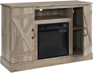 Farmhouse Classic Media TV Stand Antique Entertainment Console with 18" Electric Fireplace Insert for TV up to 50" with Open and Closed Storage Space, Gray Wash 47"W*15.5"D*30.75"H