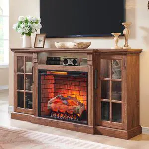 65" Fireplace TV Stand for TVs up to 75",with 28" Electric Fireplace and LED Light