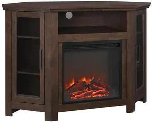 Classic Glass-Door Fireplace TV Stand for TVs up to 55" - Brown