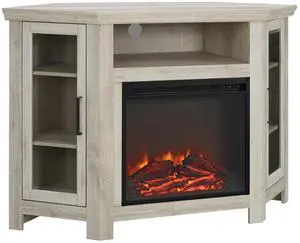 Classic Glass-Door Fireplace TV Stand for TVs up to 55" - White Oak