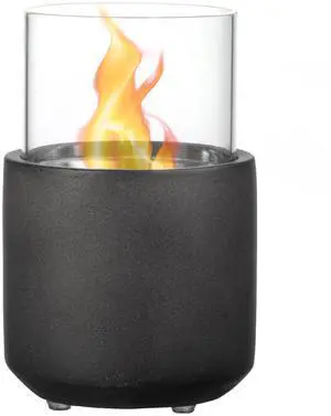 Tabletop Fireplace, Mini Concrete Ethanol Fire Bowl with Lid, Burns up with Liquid Alcohol and Solid Tablet Alcohol, Dark Grey
