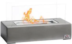 Tabletop Fireplace, 13" Concrete Alcohol Fireplace with Stainless Steel Lid for Indoor and Outdoor, 0.04 Gal Max 195 Sq. Ft., Light Grey