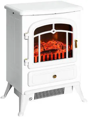 22" Electric Fireplace Heater, Freestanding Fire Place Stove with Realistic LED Flames and Logs, and Overheating Protection, 750W/1500W, White