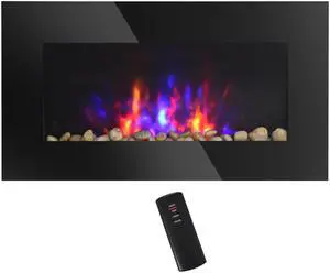 28.5" 1500W Electric Wall-Mounted Fireplace with Flame Effect, 7 Color Background Light, Black
