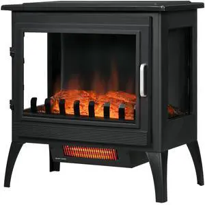 24" Electric Fireplace Stove, Freestanding Infrared Fire Place Heater with Realistic Logs Flame, Adjustable Temperature, Overheat Protection, 1000W/1500W, Black