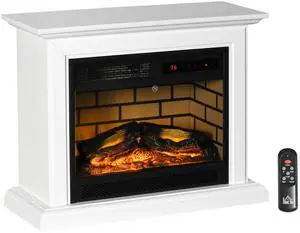 HOMCOM 31" Electric Fireplace with Dimmable Flame Effect and Mantel, Freestanding Space Heater with Log Hearth and Remote Control, 1400W, White