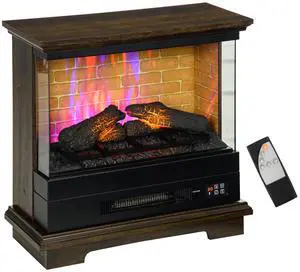HOMCOM 26" Electric Fireplace Stove with Remote Control, 12H Timer, Brown