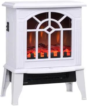 HOMCOM Electric Fireplace Stove, 18" Freestanding Fireplace Heater with Realistic Flame, Overheating Protection, Portable, 750W/1500W, White