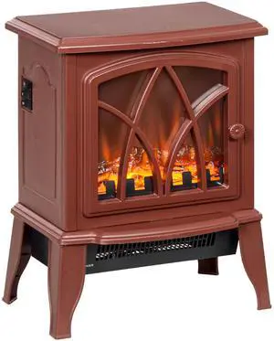 HOMCOM Electric Fireplace Stove, 18" Freestanding Fireplace Heater with Realistic Flame, Overheating Protection, Portable, 750W/1500W, Red