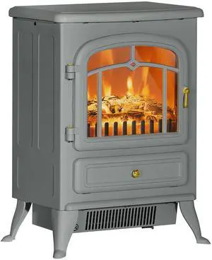 HOMCOM 22" Electric Fireplace Heater, Freestanding Fire Place Stove with Realistic LED Flames and Logs, and Overheating Protection, 750W/1500W, Gray