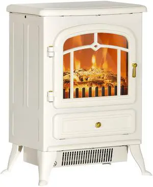 HOMCOM 22" Electric Fireplace Heater, Freestanding Fire Place Stove with Realistic LED Flames and Logs, and Overheating Protection, 750W/1500W, Beige