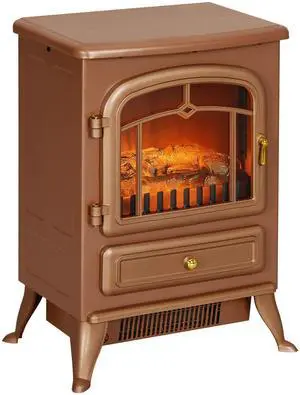 HOMCOM 22" Electric Fireplace Heater, Freestanding Fire Place Stove with Realistic LED Flames and Logs, and Overheating Protection, 750W/1500W, Dark Brown