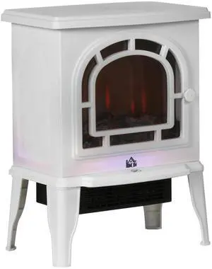 HOMCOM 18" Electric Fireplace Stove, Freestanding Fireplace Heater with Realistic LED Flame, Adjustable Temperature, Overheat Protection, 750W/1500W, White
