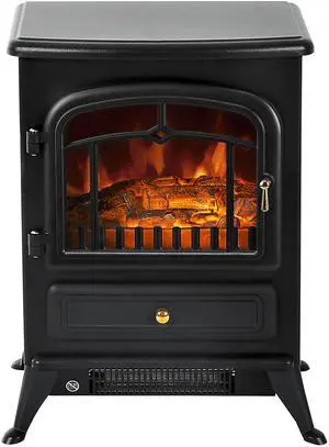 HOMCOM 22" Electric Fireplace Heater, Freestanding Fire Place Stove with Realistic LED Flames and Logs, and Overheating Protection, 750W/1500W, Black