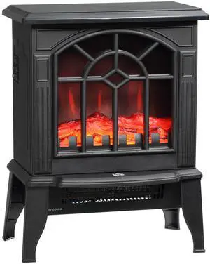 HOMCOM Electric Fireplace Stove, 18" Freestanding Fireplace Heater with Realistic Flame, Overheating Protection, Portable, 750W/1500W, Black