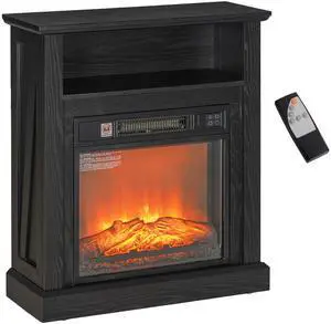 HOMCOM 27" Electric Fireplace with Mantel Surround, 1400W Replaceable Fireplace Insert Heater with Realistic Log and Flame Effect, Remote Control, Freestanding Fireplace Heater for Living Room, Black