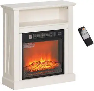 HOMCOM 27" Electric Fireplace with Mantel Surround, 1400W Replaceable Fireplace Insert Heater with Realistic Log and Flame Effect, Remote Control, Freestanding Fireplace Heater for Living Room, White