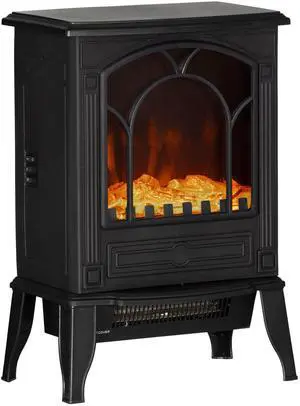 HOMCOM 22" Free Standing Electric Fireplace Stove, Fire Place Heater with Realistic Flame Effect, Overheat Safety Protection, 750W / 1500W, Black
