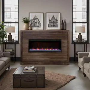 Riviera 64 inch Fireplace Mantel, Minimal Assembly, Solid Wood, Bourbon Finish