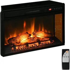 HOMCOM 27" Electric Fireplace Insert, Retro Recessed Fireplace Heater with Realistic Log Flame, Remote Control, and Adjustable Brightness, 1400W, Black