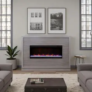 Riviera 64 inch Fireplace Mantel, Minimal Assembly, Solid Wood, Sandstone Finish