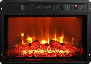 23" Electric Fireplace, 3DInfrared Black Fireplace Electric Insert Heater, with IR Remote Control, Glass View, Adjustable Realistic Logs & Flames, Indoor, 1400W