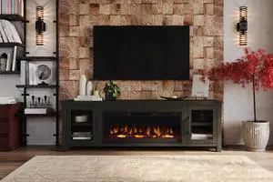 86 inch Electric Fireplace TV Console for TVs up to 95 inches, Minimal Assembly, Clove Finish