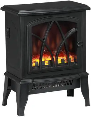 HOMCOM Electric Fireplace Stove, 18" Freestanding Fireplace Heater with Realistic Flame, Overheating Protection, Portable, 750W/1500W, Black