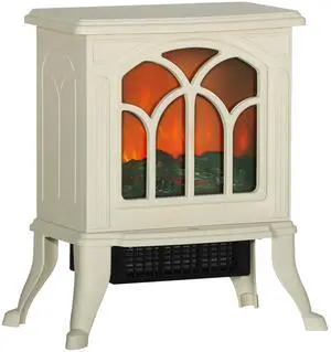 HOMCOM 17" Freestanding Electric Fireplace Stove, Fire Place Heater with Realistic Logs and Flame Effect and Overheat Protection, 750W/1500W, Beige