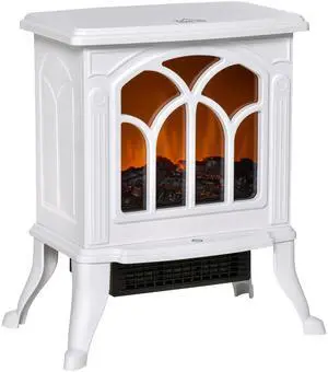 HOMCOM 17" Freestanding Electric Fireplace Stove, Fire Place Heater with Realistic Logs and Flame Effect and Overheat Protection, 750W/1500W, White