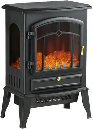 HOMCOM Electric Fireplace Stove, 22" Freestanding Fireplace Heater with 3-Sided Realistic Flame, Overheating Protection, Adjustable Temperature, Portable, 750W/1500W, Black