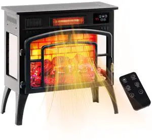 HOMCOM Electric Fireplace Stove, 22" Freestanding Portable Infrared Fireplace Heater with Realistic Flame Effect, Overheating Protection & Adjustable Temperature for Indoor, 1500W, Black